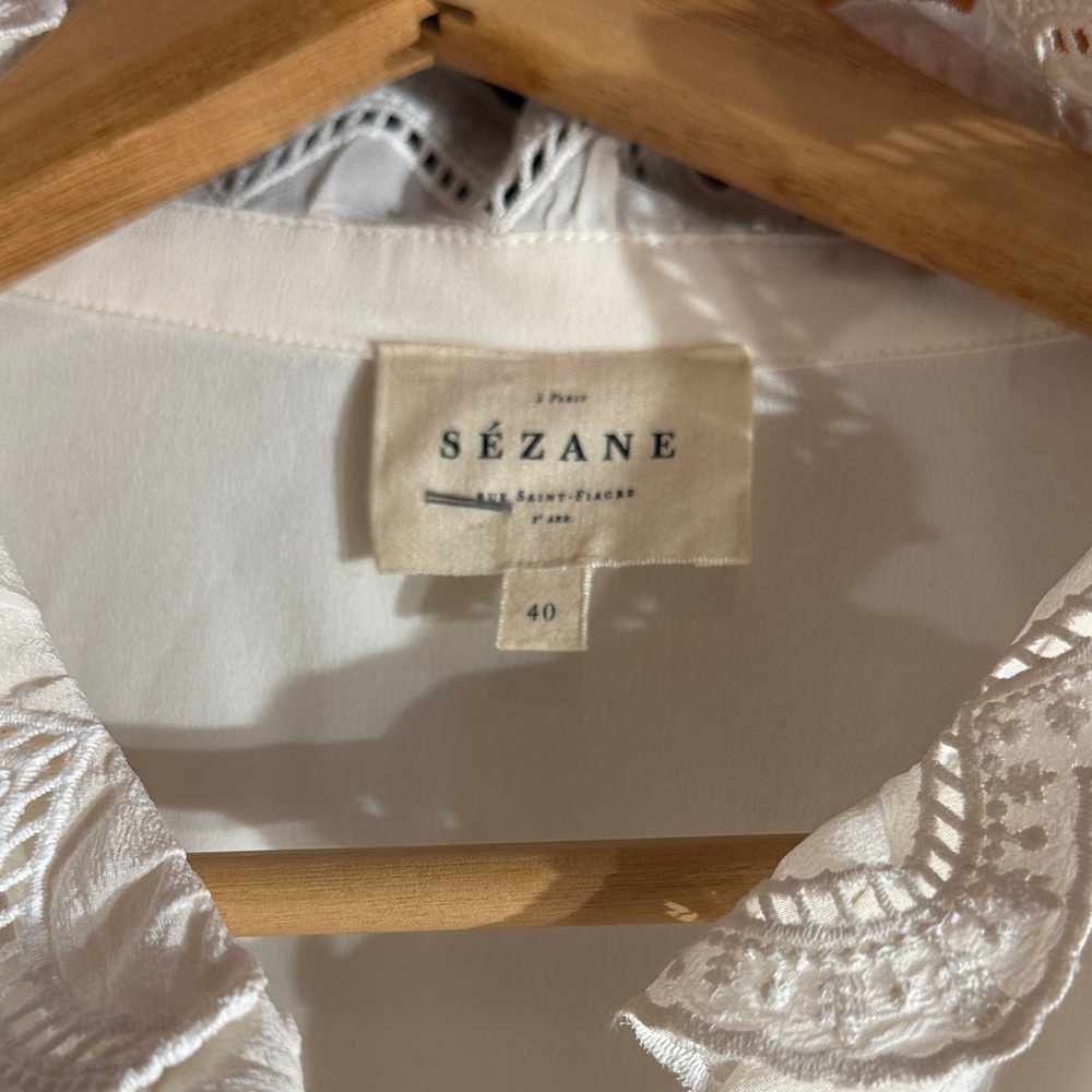 Sezane Cream Ruffle Button Down Shirt - Picture 3 of 5